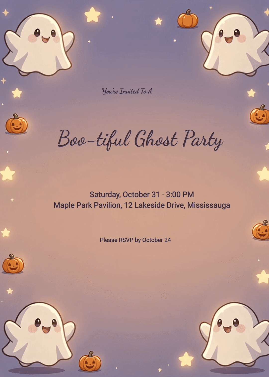 Animated Friendly Ghosts Kids Halloween Invitation 