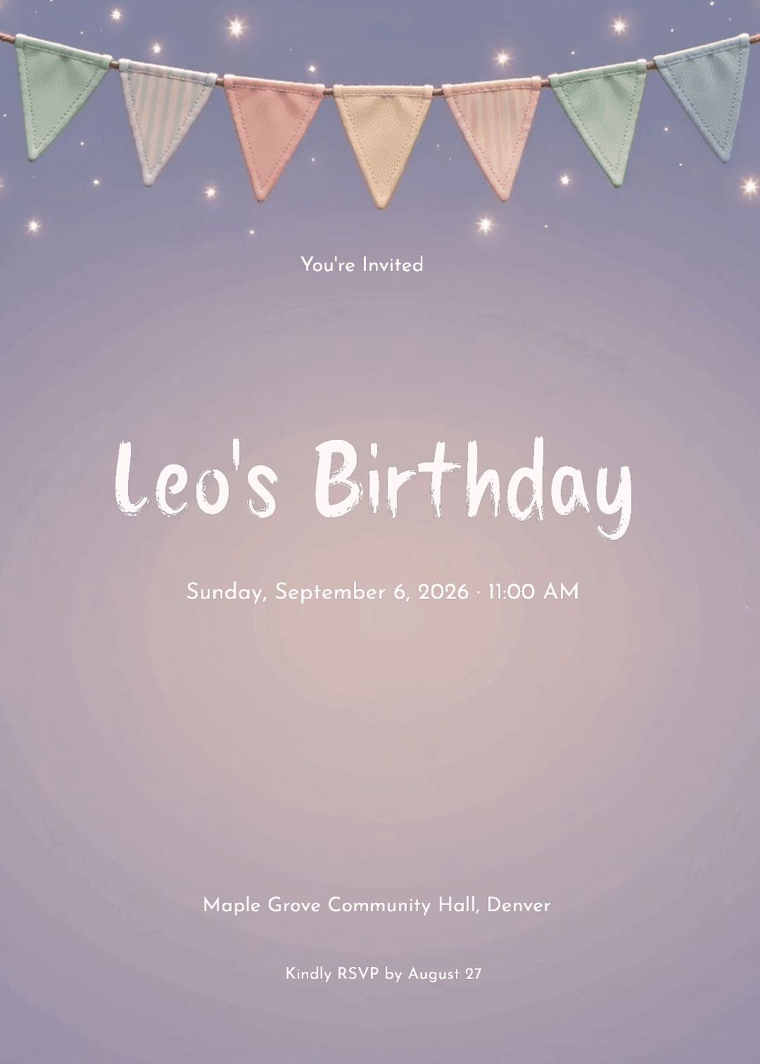 Pastel Bunting & Sparkle Kids Birthday Invitation