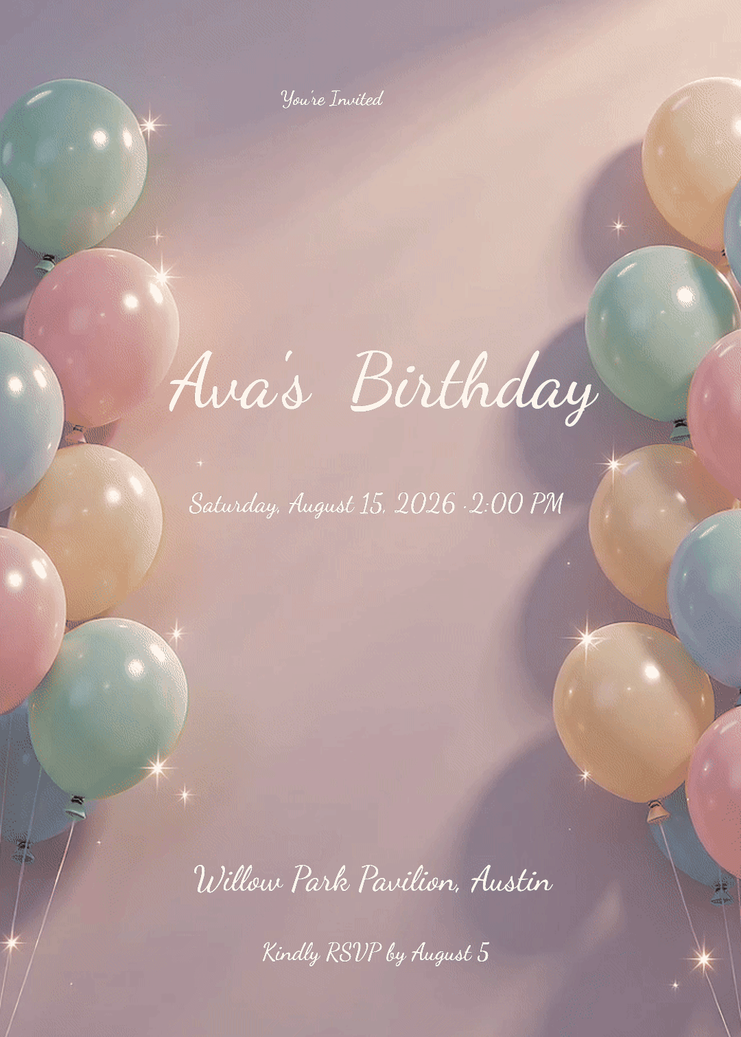 Pastel Balloons & Sparkle Kids Birthday Invitation invitation
