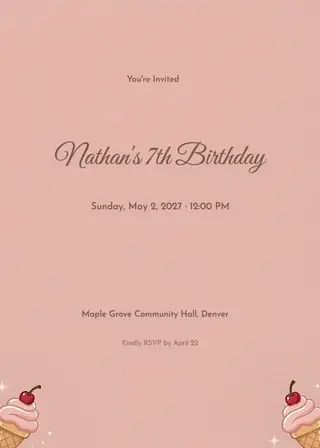 Cherry Ice Cream Cones Kids Birthday Invitation invitation
