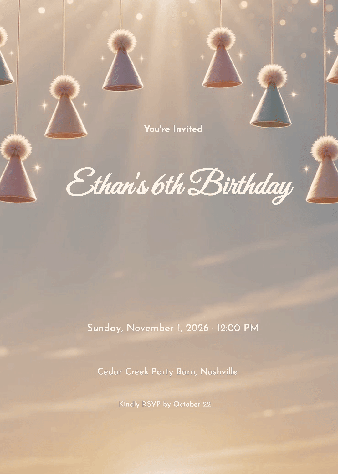Pastel Party Hats Kids Birthday Invitation