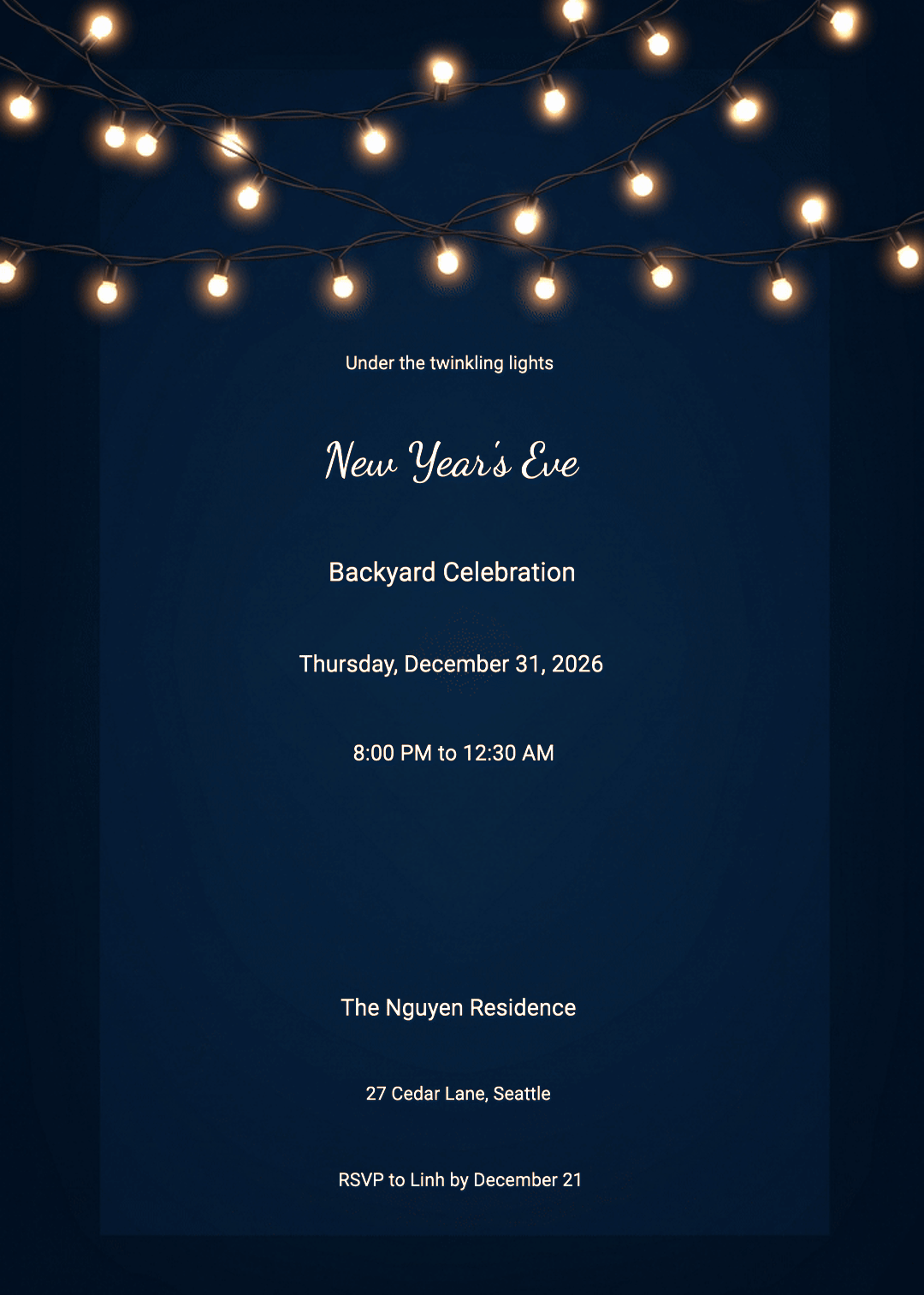 Warm Lights At Midnight Animated New Year's Eve Invitation