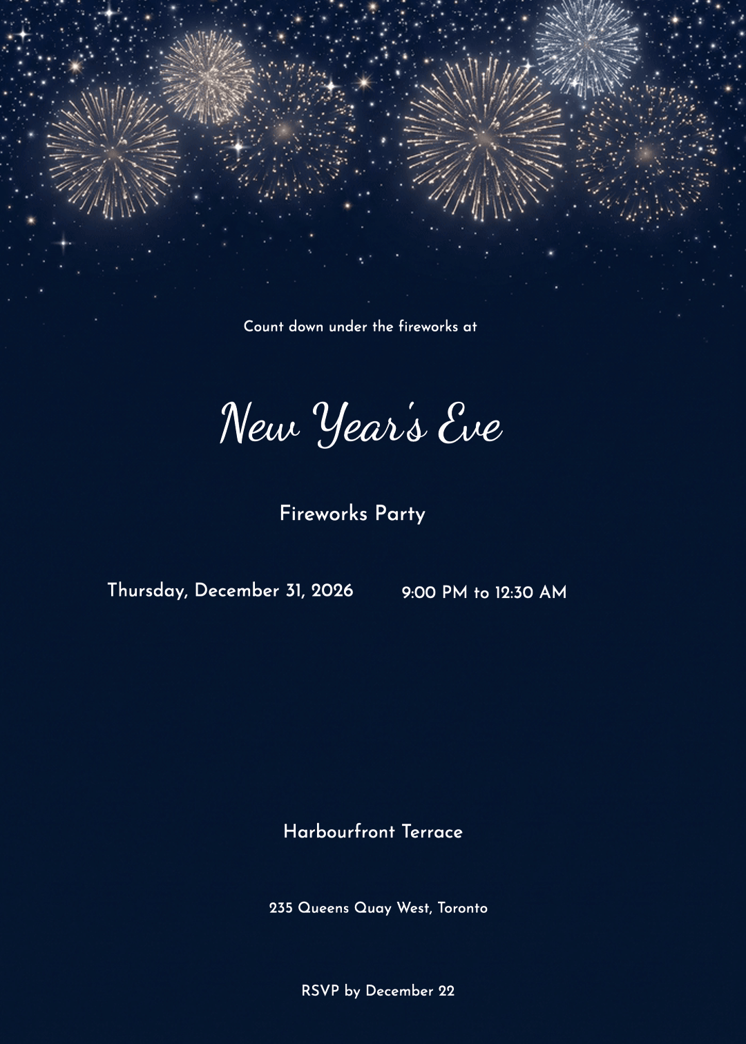 Stars And Fireworks Above Animated New Year's Eve Invitation