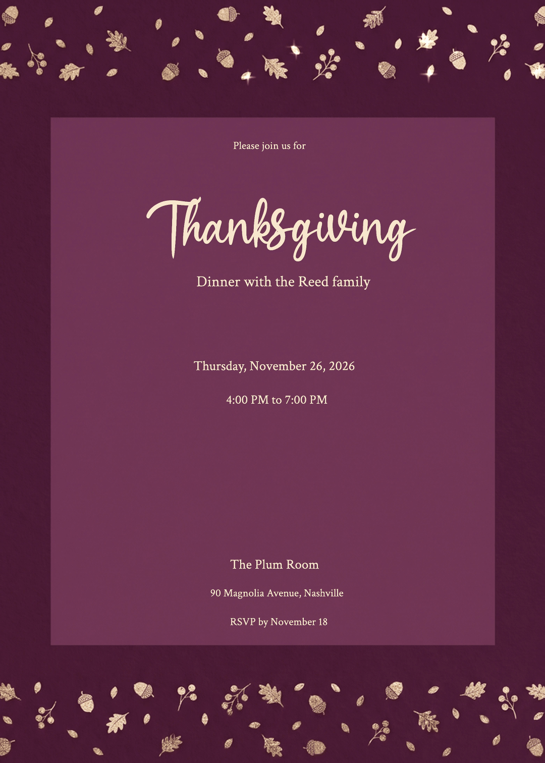 Harvest Sparkle Animated Thanksgiving Invitation 