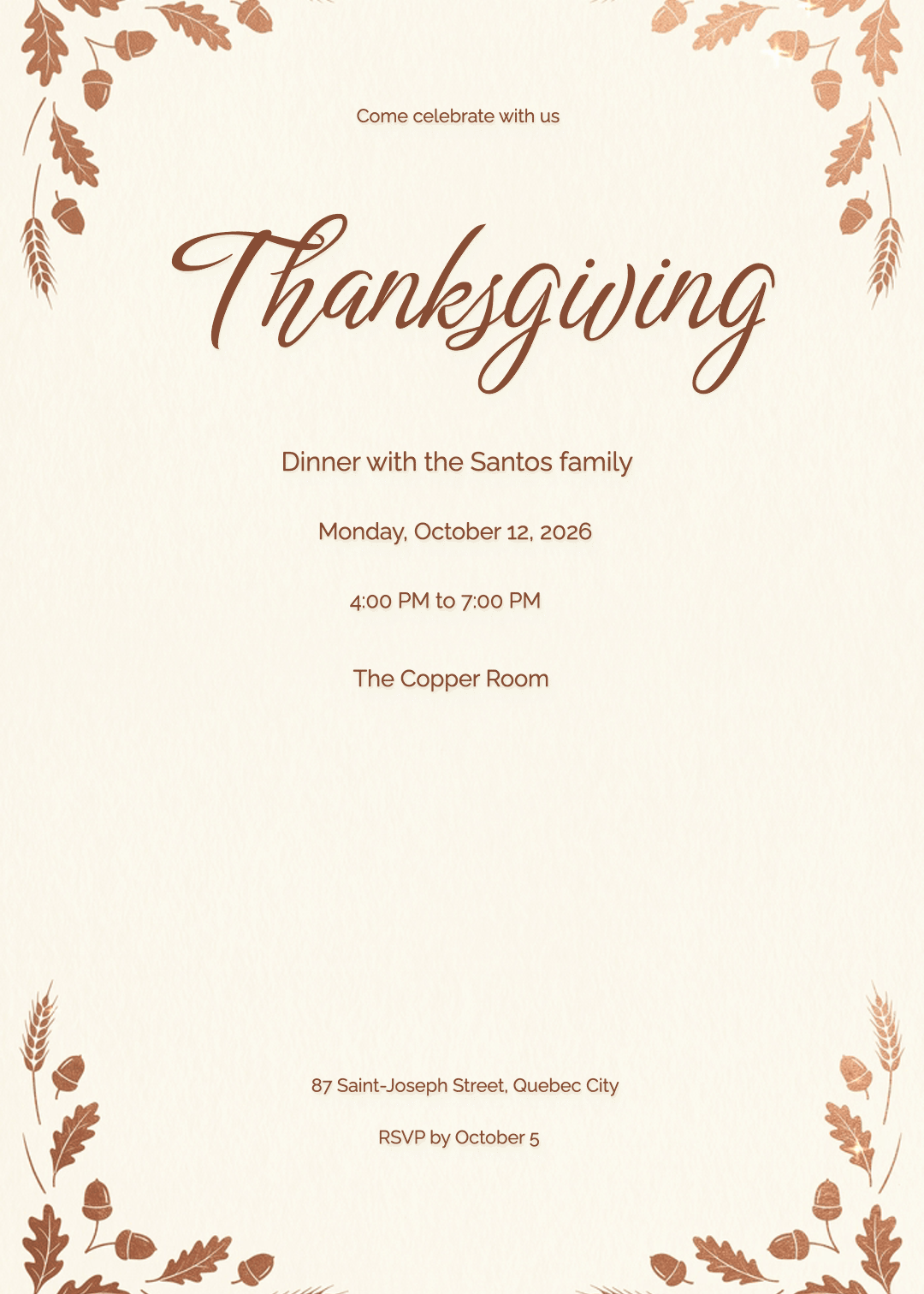 Copper Leaves Animated Thanksgiving Invitation 