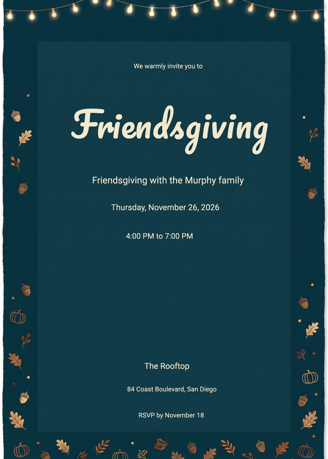 Festoon Lights Animated Friendsgiving Invitation